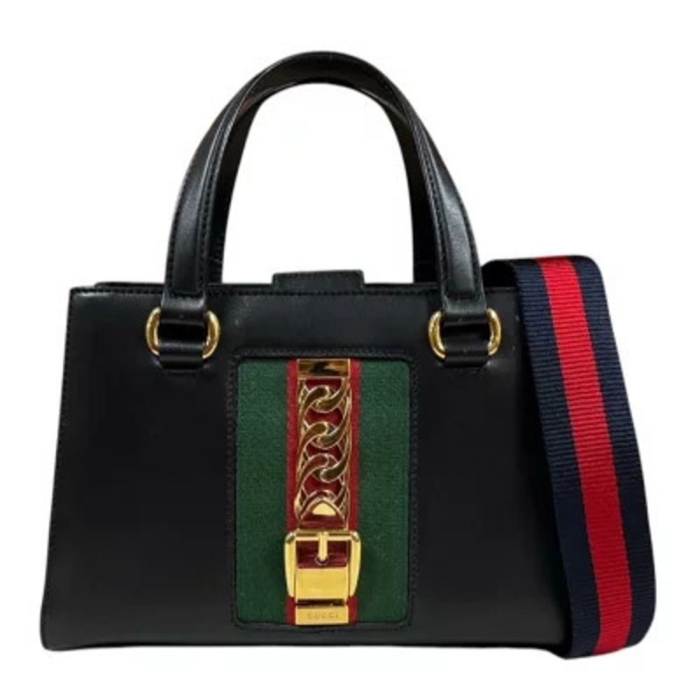 Gucci Top Handle Bag Sylvie Shoulder Leather Black
